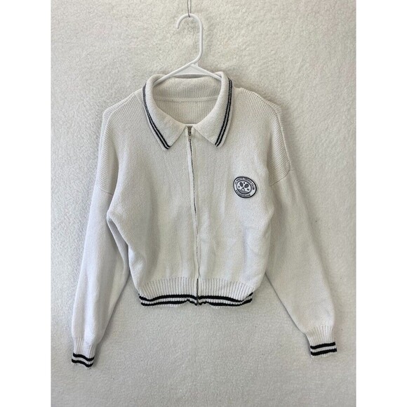 Forever 21 St. Moritz Tennis Club Sweater Women’s M White Zip-Up Cardigan - Picture 3 of 8